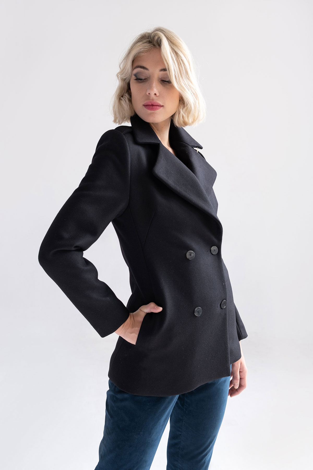 black recycled wool double-breasted jacket - Baluard Barcelona